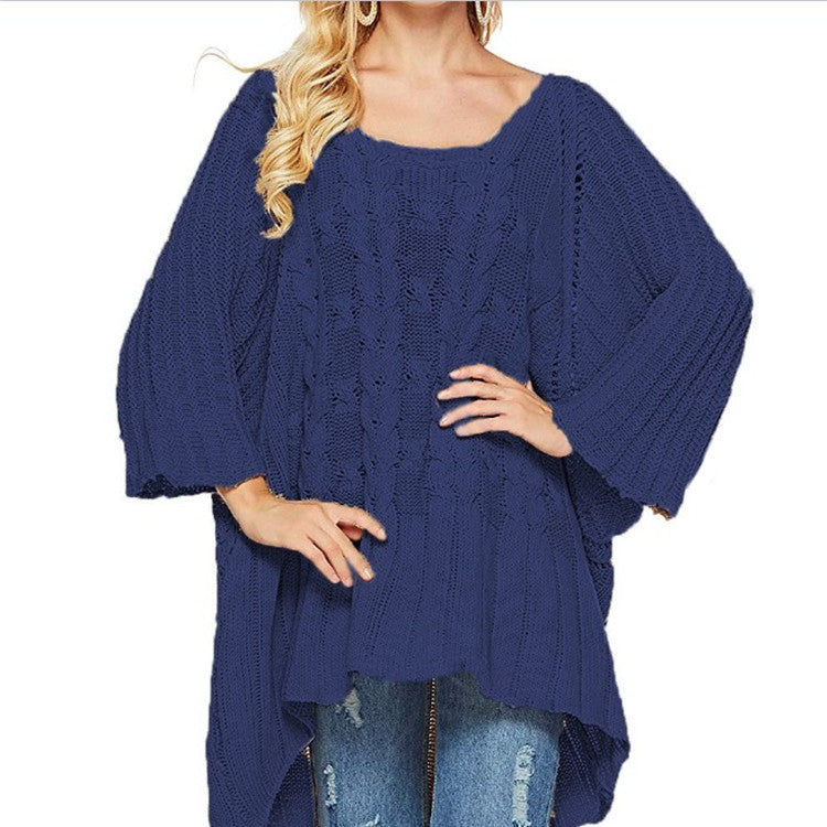 Ladies oversized knitted poncho with trendy structured pattern Lune London