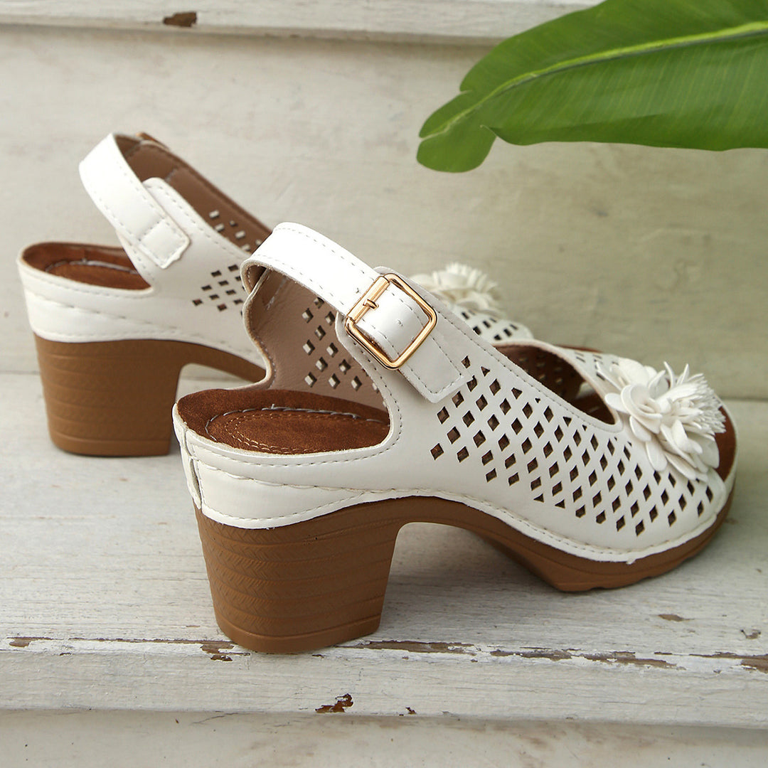 Ladies Decorative Block Heel Sandals Lune London