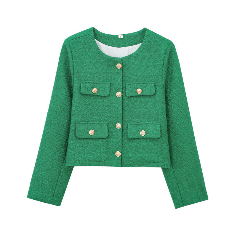 Veste courte tendance pour femmes avec boutons dorés et poches plaquées Lune London