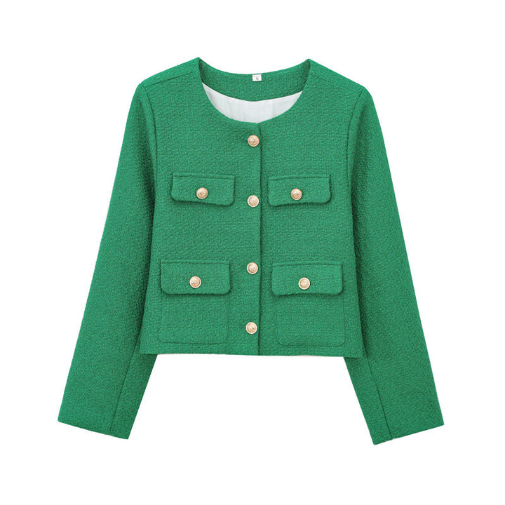 Veste courte tendance pour femmes avec boutons dorés et poches plaquées Lune London