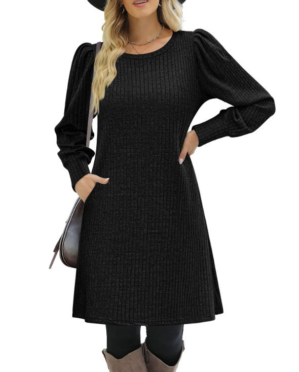 Sweater dress for women with ruffle details and side pockets Lune London