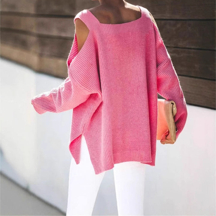 Pull-over tricot off-shoulder pour femmes avec matériau doux et coupe décontractée Lune London