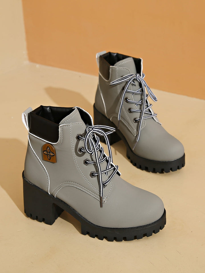 Women Chunky Heel Combat Boots with Sturdy Sole and Stylish Lacing Lune London