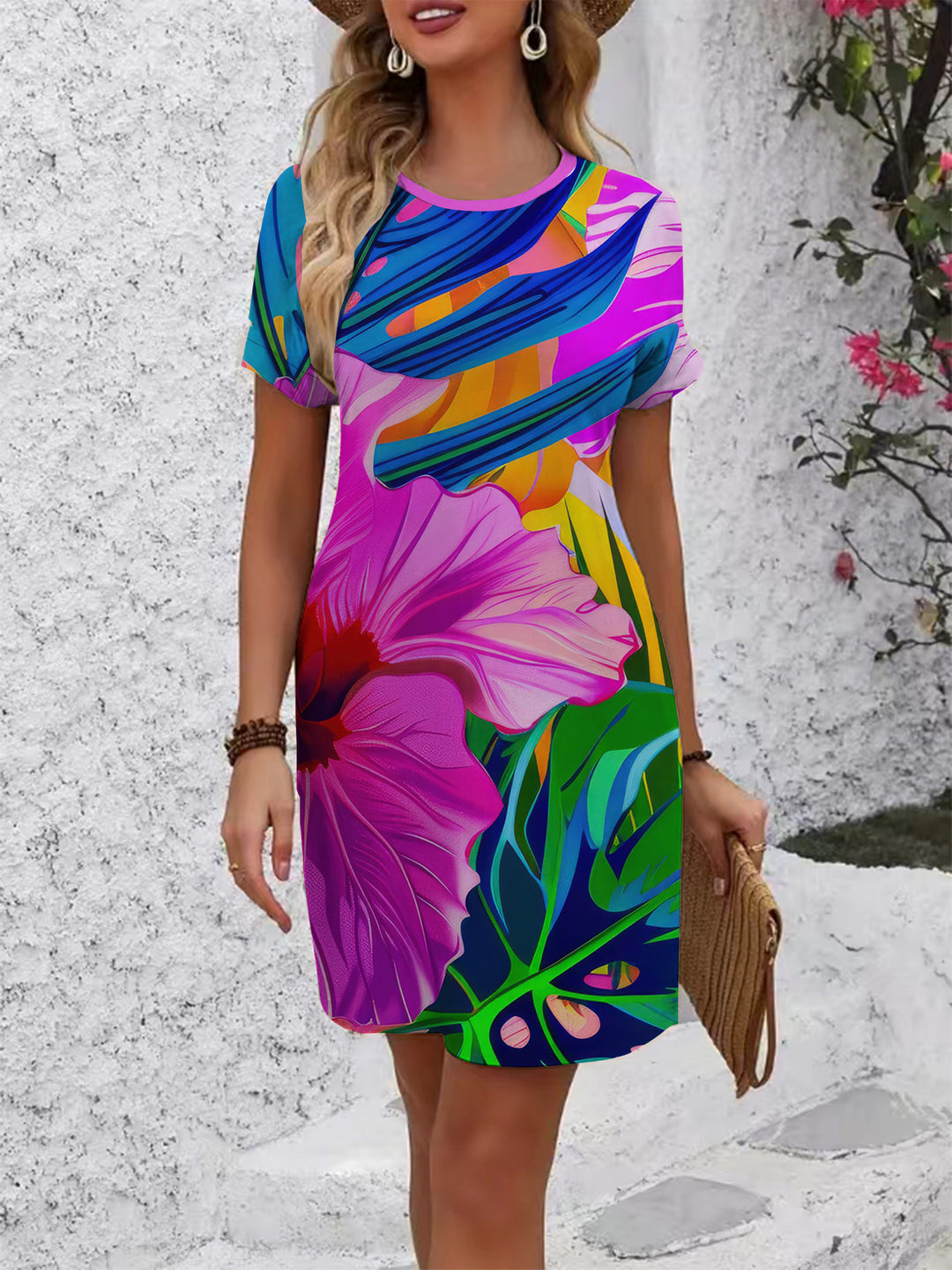 Women's casual T-shirt dress with colorful floral pattern and comfortable fit Lune London