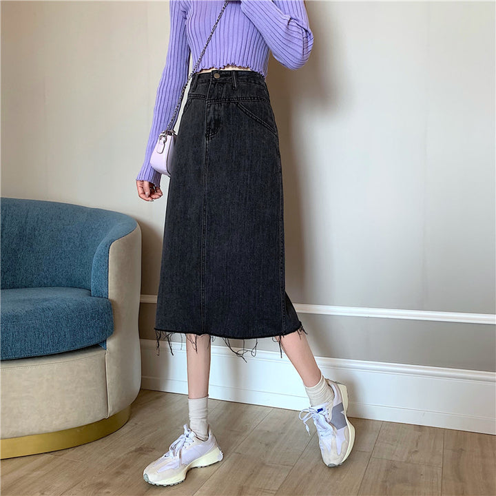 Jupe en denim midi pour dames avec ourlet irrégulier Chic & Stil