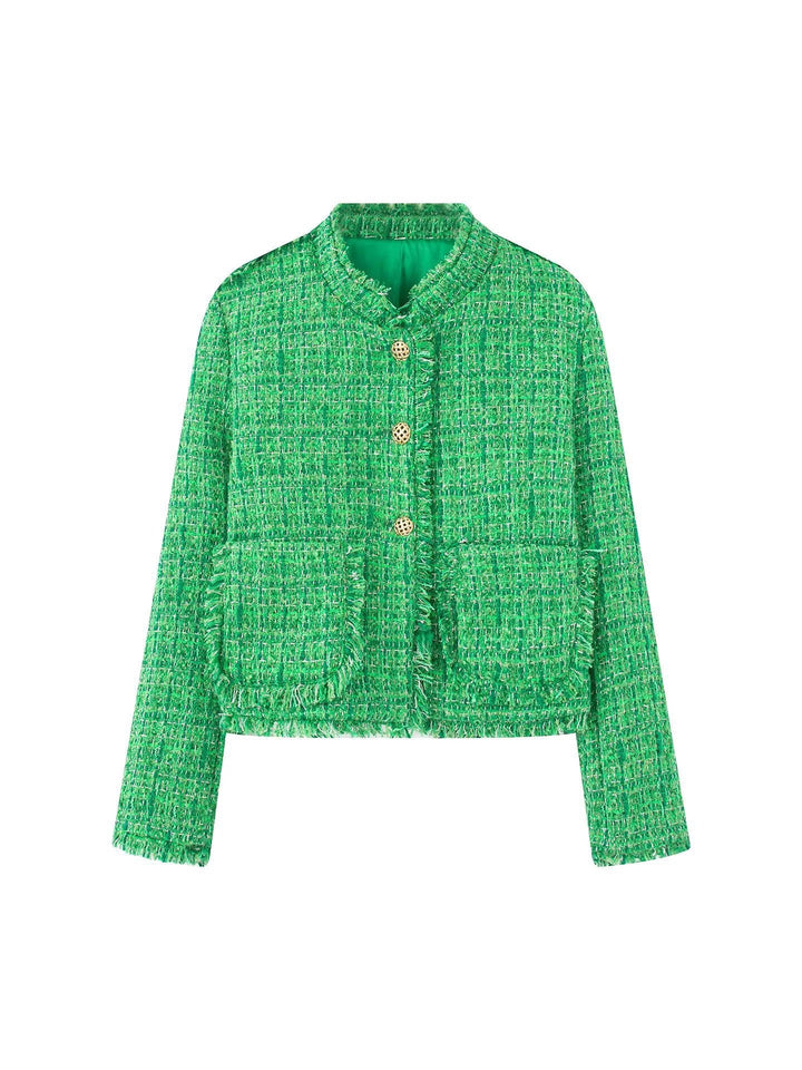 Lune London Textured tweed short elegant jacket for women with decorative buttons
