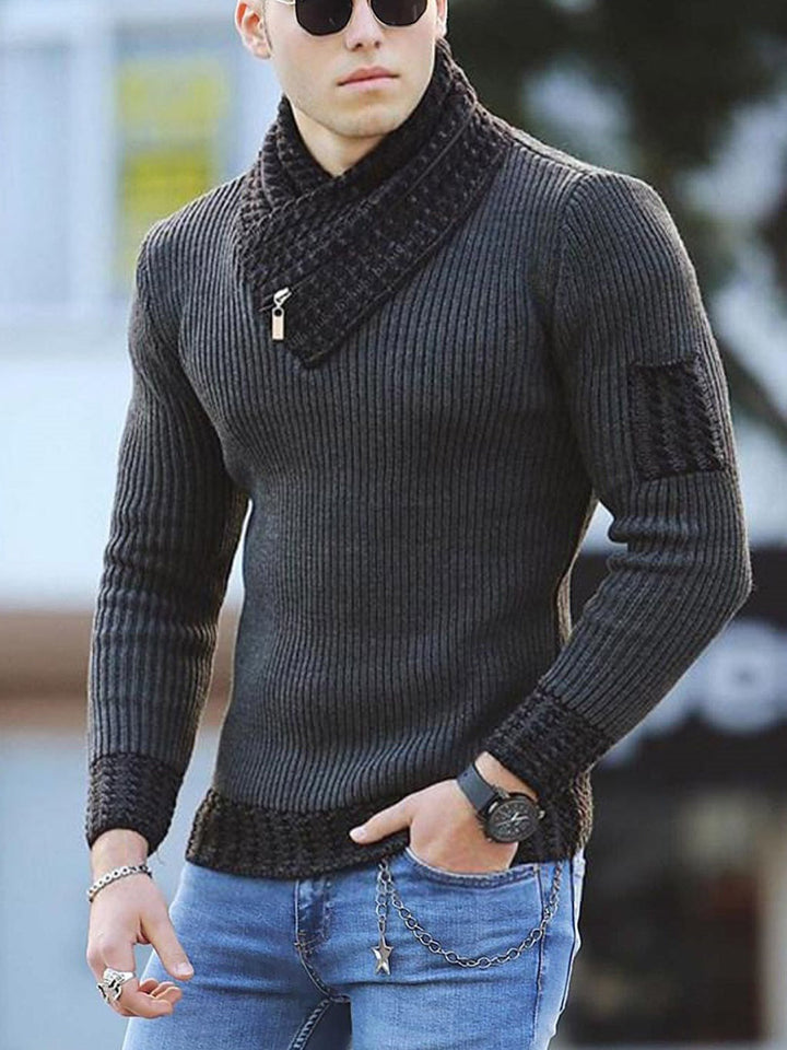 Lune London | Men's knitted pullover with modern collar and zipper