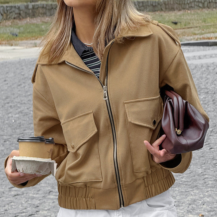 Women's nubuck jacket with early design featuring practical pockets Lune London