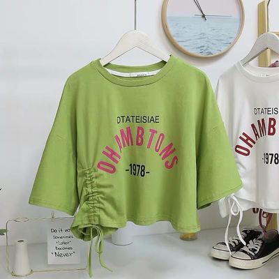 Women's cropped T-shirt with casual drawstring and creative lettering Lune London