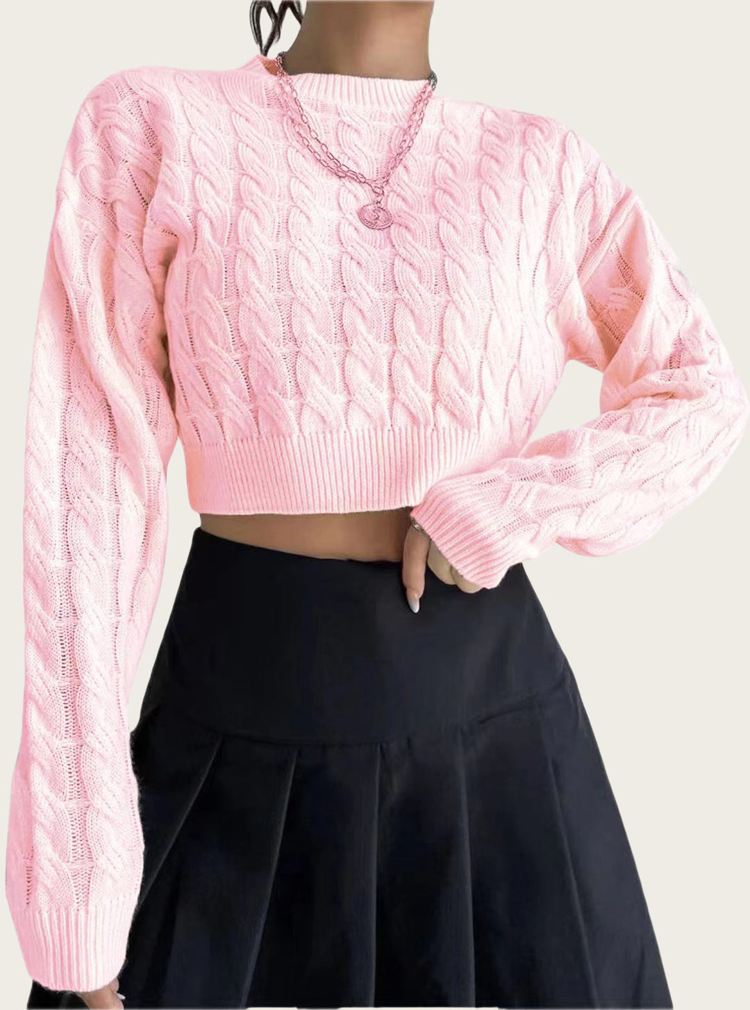Short wool sweater for women with cable pattern Lune London
