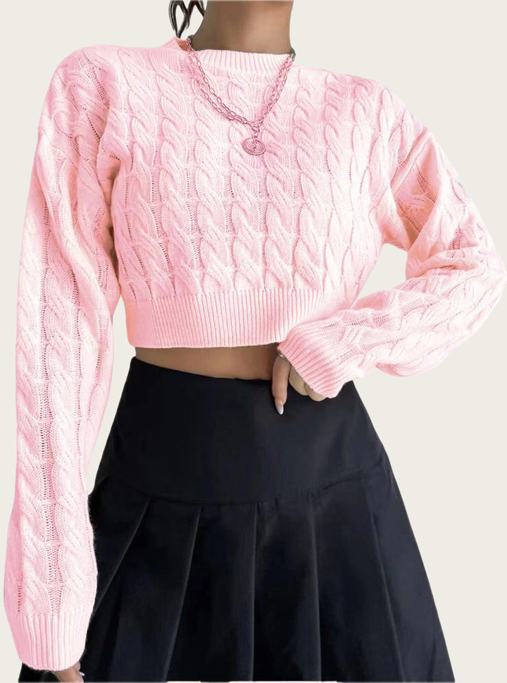 Short wool sweater for women with cable pattern Lune London