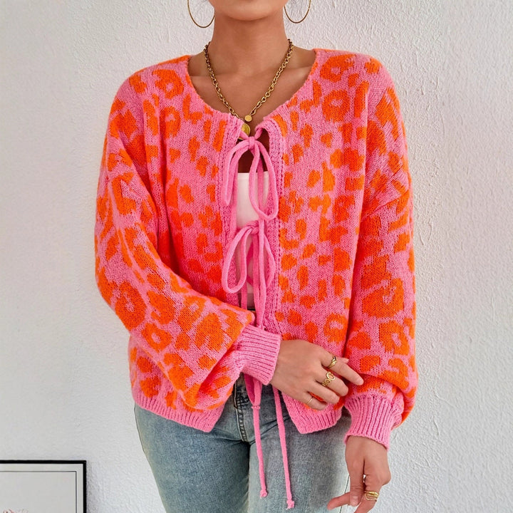 Ladies Cardigan with Unique Leopard Pattern and Adjustable Drawstring Lune London