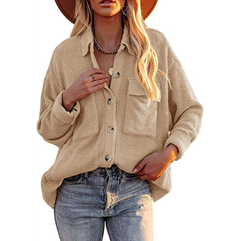 Women's Casual Knit Cardigan with Button Placket and Chest Pocket Lune London