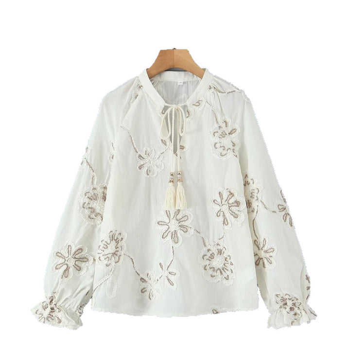 Blouse Élégante Femme Brodée avec Volants Chic & Stil