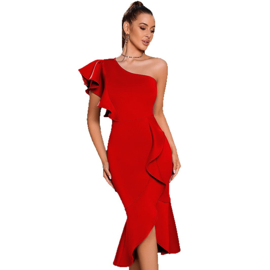 Robe Midi Femme avec Volants et Design Asymétrique Chic & Stil