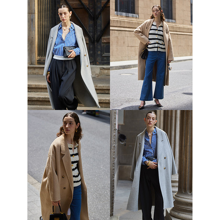 Women's Elegant Wool Coat with Double Breasted Buttons Chic & Stil