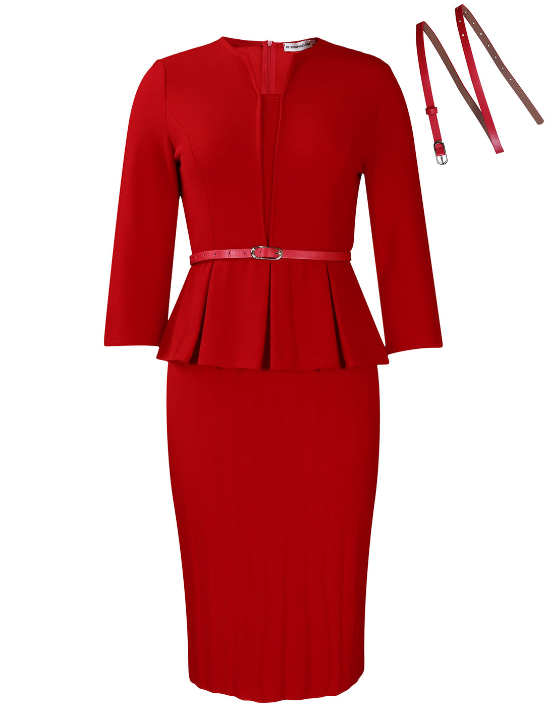 Elegant peplum dress for women with integrated waist belt and structured skirt Lune London