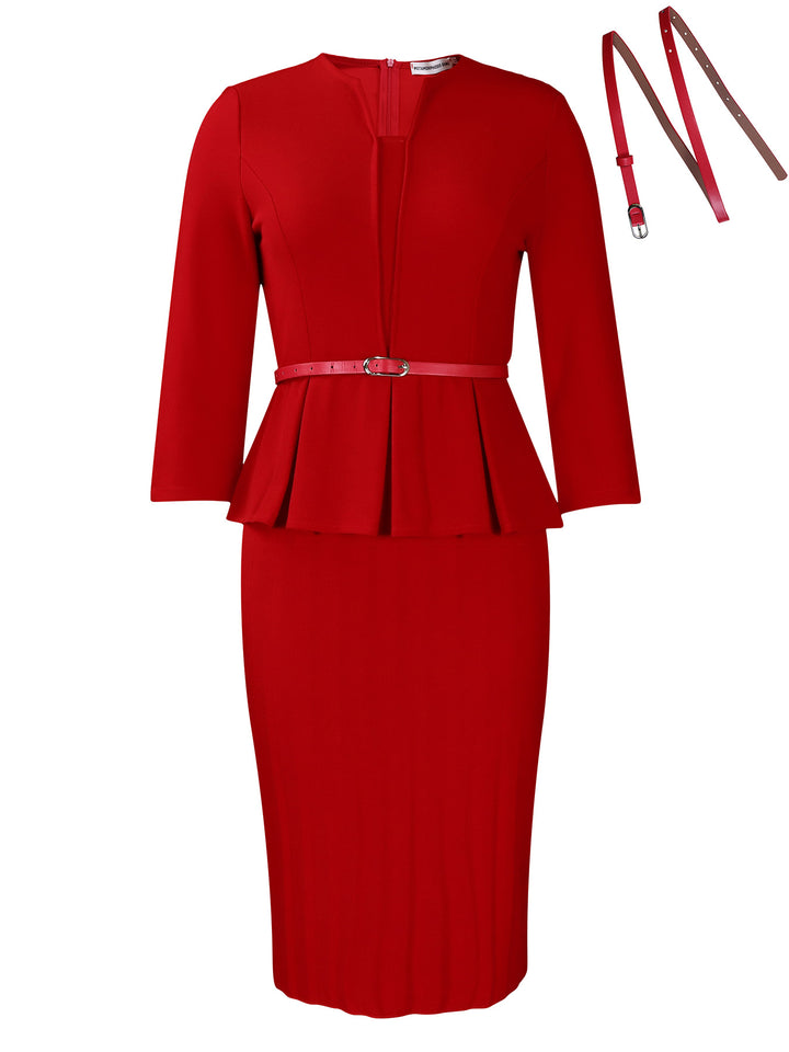 Elegant peplum dress for women with integrated waist belt and structured skirt Lune London