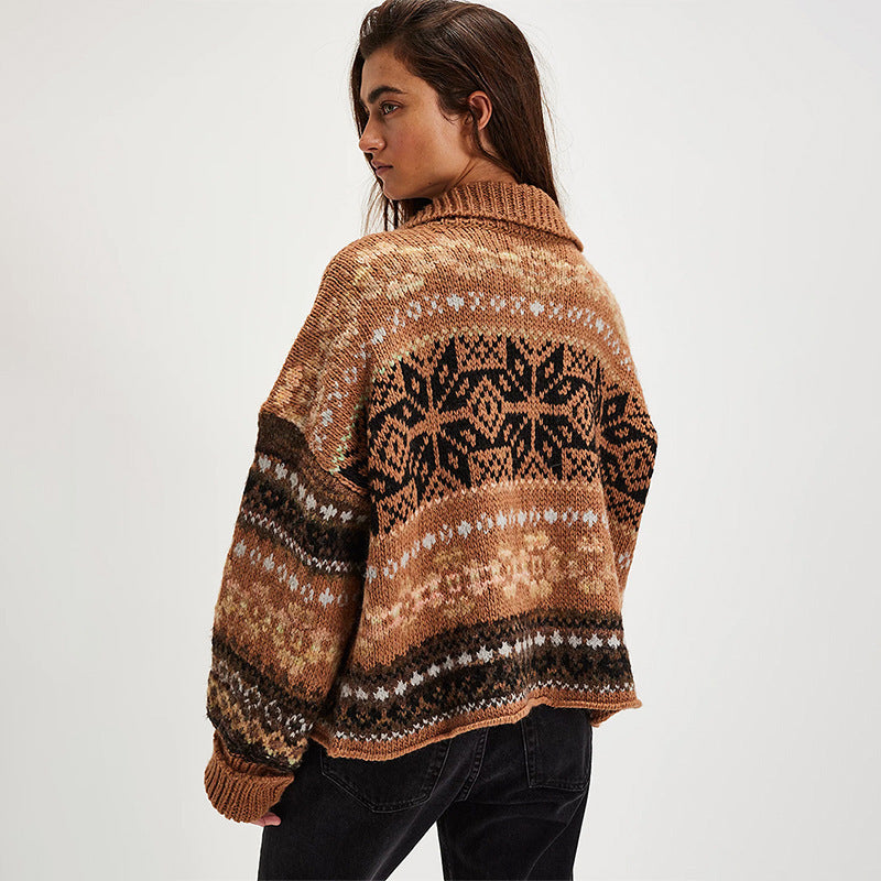 Thick knit jacket for women with a trendy Norwegian pattern and a chic casual fit Lune London