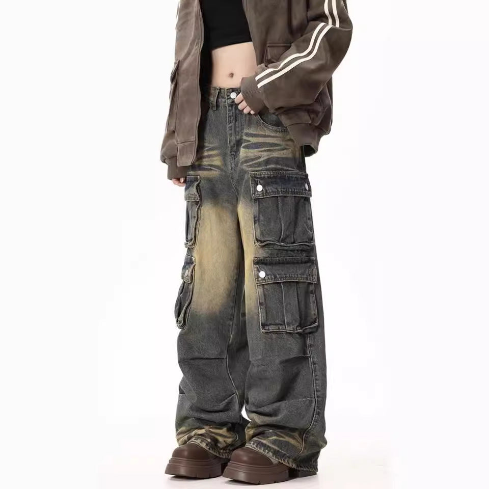 Women's Cargo Jeans with Wide Legs and Practical Side Pockets Lune London