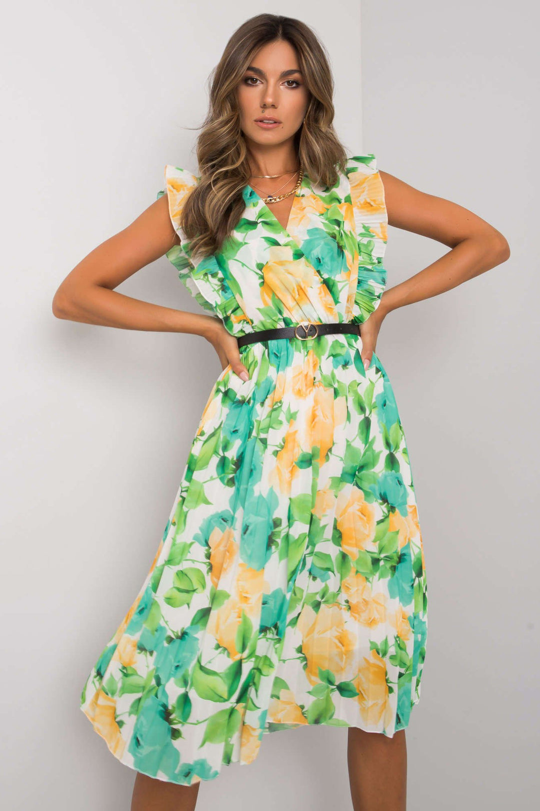 Lune London Floral Print Ruffled Sleeve Midi Dress for Women
