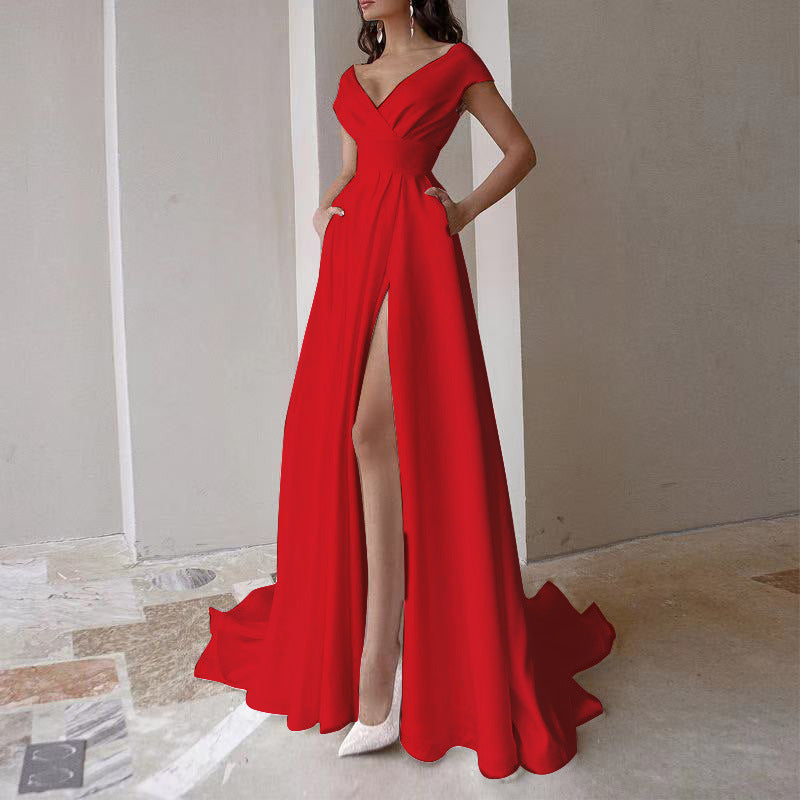 Elegant maxi dress for women with deep V-neckline and side slit Lune London