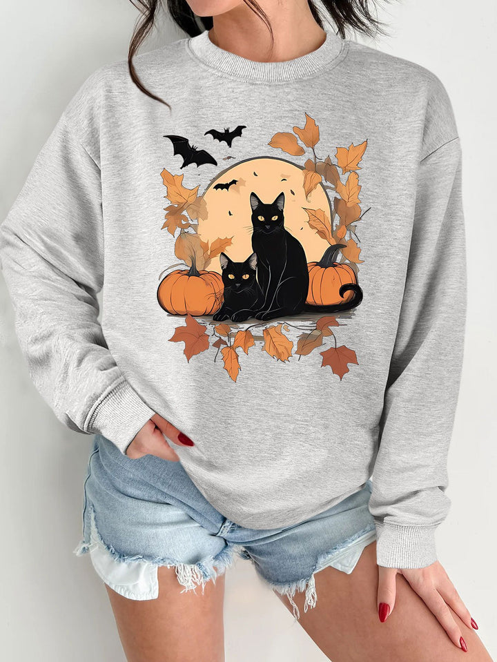 Sweat-shirt pour femmes avec un design de chat d'automne et de citrouille Chic & Stil