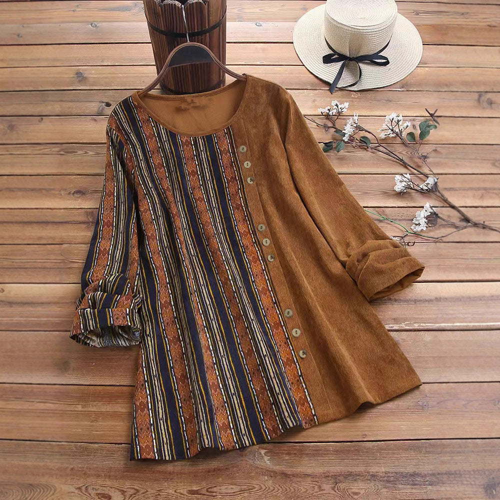 Women asymmetrical top with button placket and trendy striped pattern Lune London