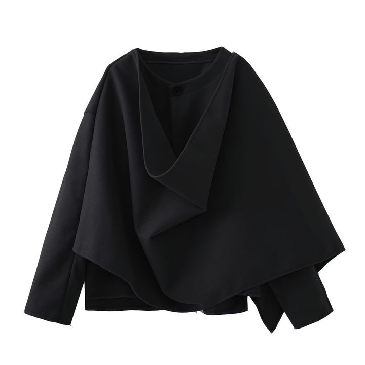 Ladies asymmetrical wrap jacket with large collar Lune London