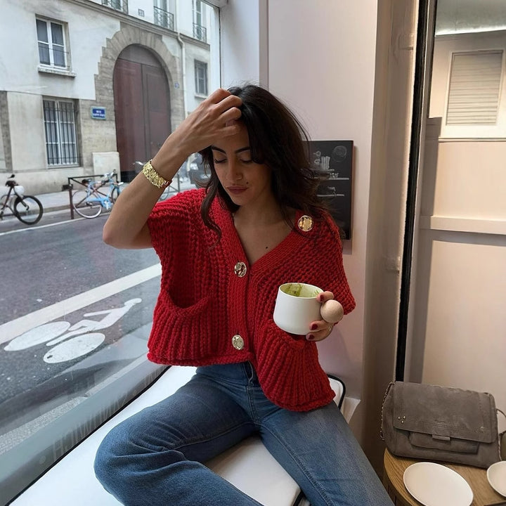 Knit cardigan for women with button details and practical pockets Lune London