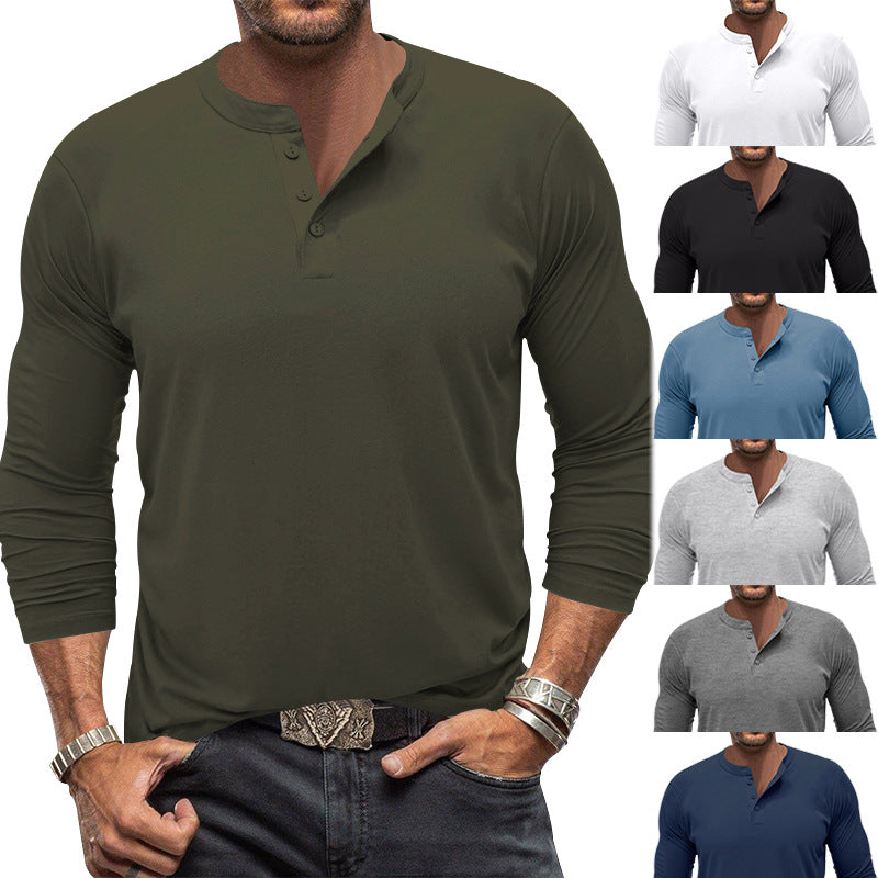 Men's long sleeve Henley shirt with modern collar and practical button details Lune London