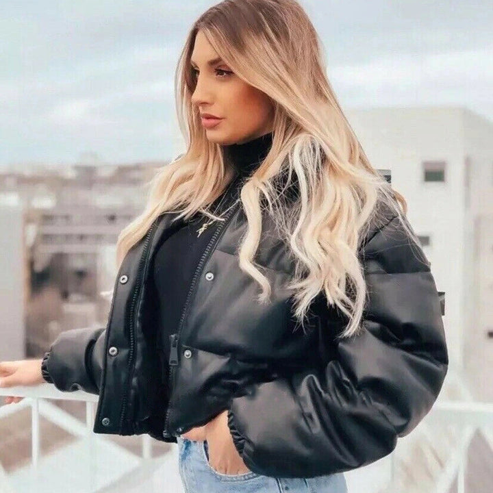 Ladies Quilted Jacket in Faux Leather Lune London