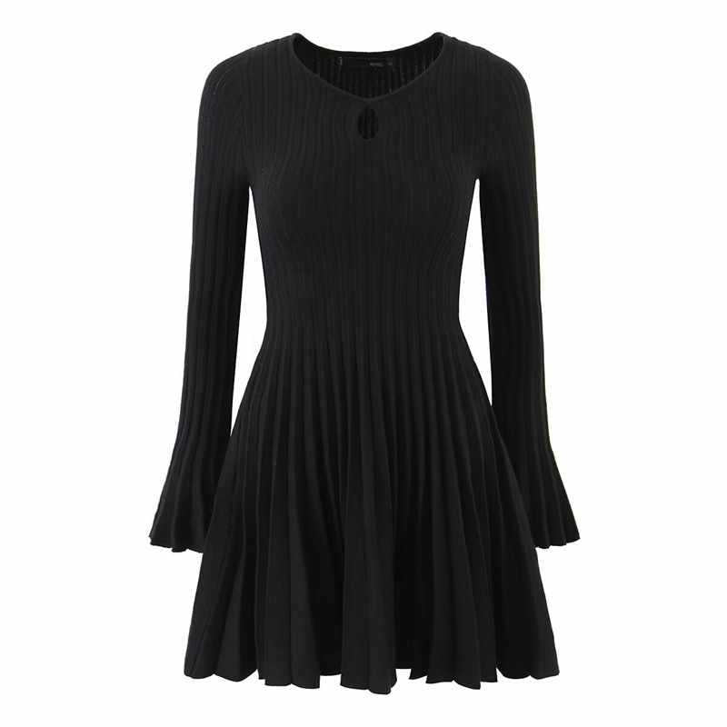 Knitted dress for ladies with pleats and elegant keyhole neckline Lune London