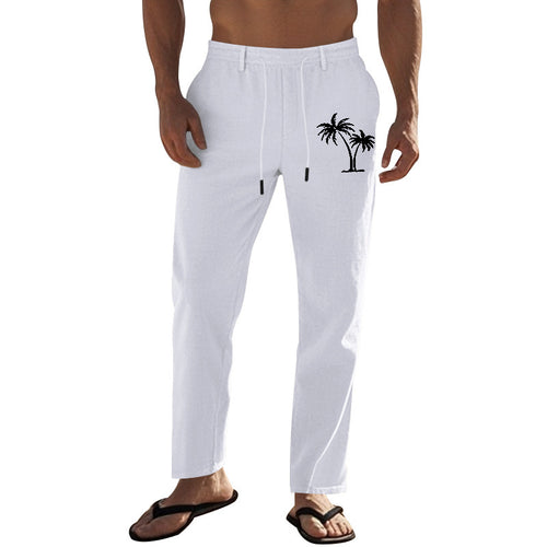 Casual pants for men with elastic waist and contrasting palm print Lune London