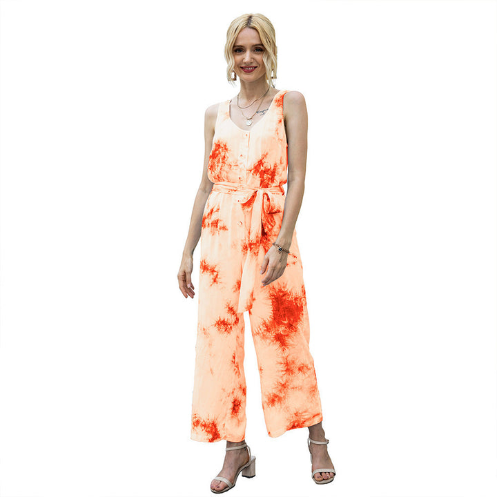 Ladies casual jumpsuit with trendy belt and button placket Lune London