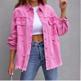 Ladies stylish overshirt jacket with fringed hem Lune London