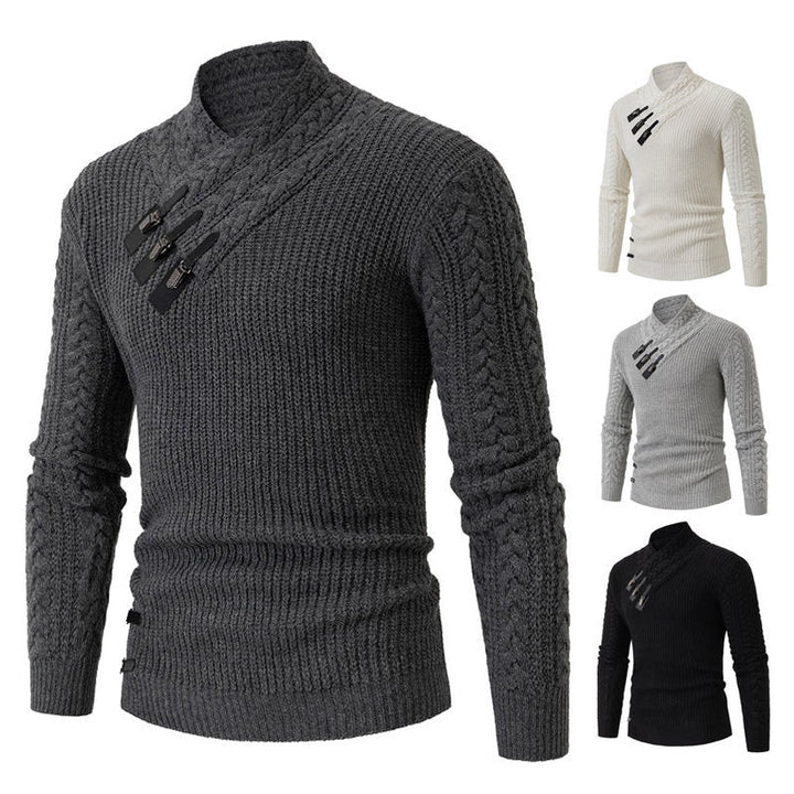 Men's Knit Sweater with Asymmetric Collar and Decorative Zipper Lune London