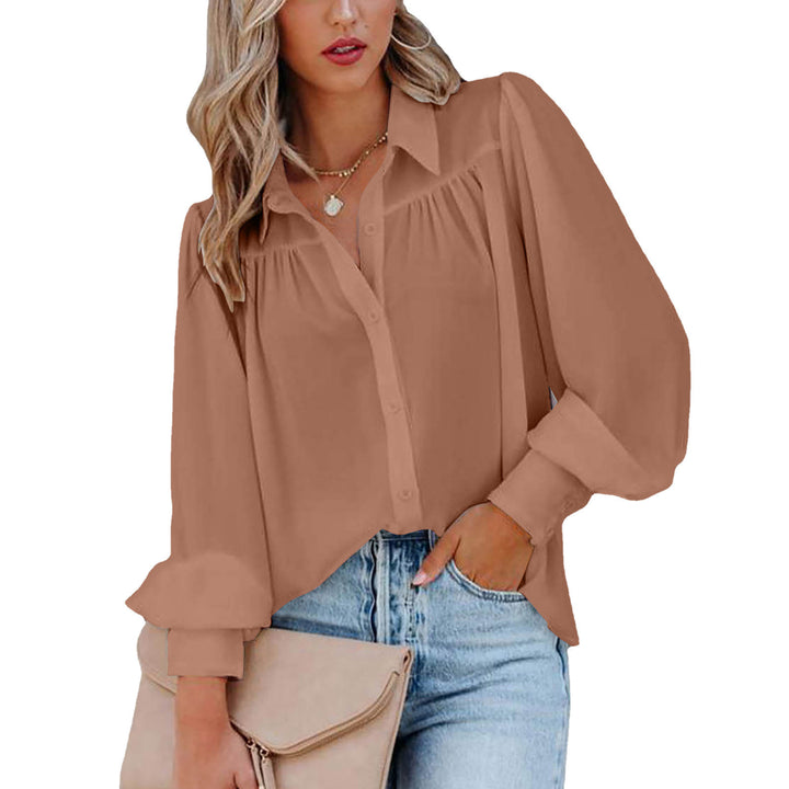 Elegant Women's Blouse with Puff Sleeves and Chic Button Details and Style