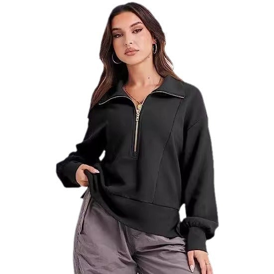 Casual sweater for women with high collar and zipper Lune London