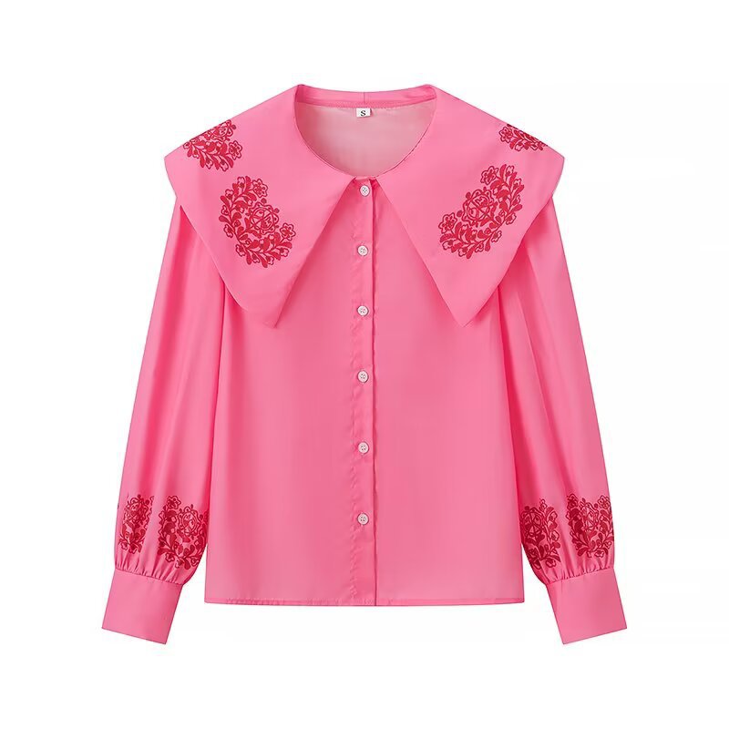 Blouse for women with a voluminous collar and floral embroidery Lune London