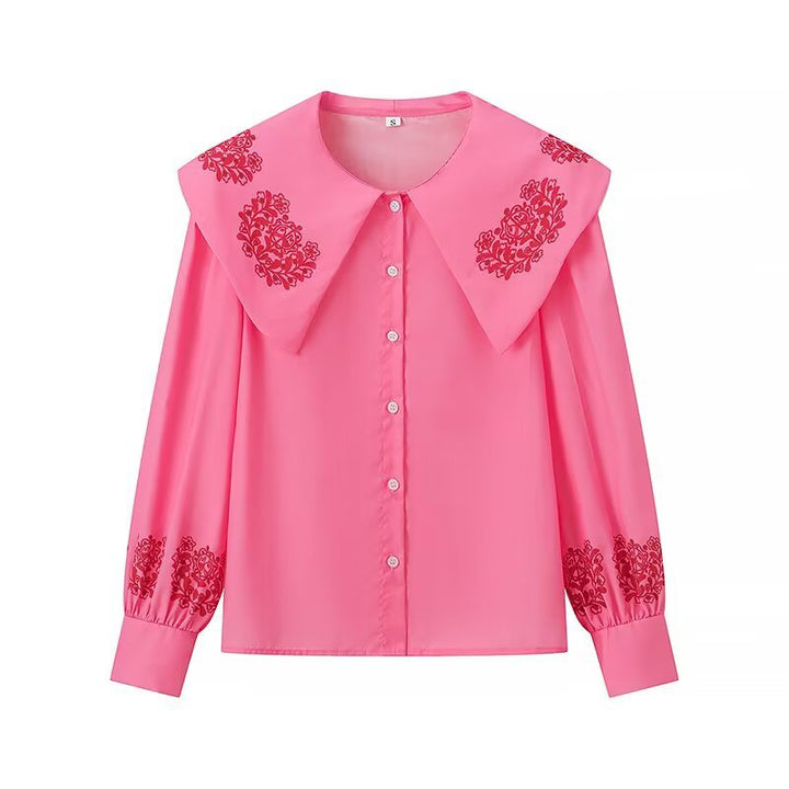 Blouse for women with a voluminous collar and floral embroidery Lune London