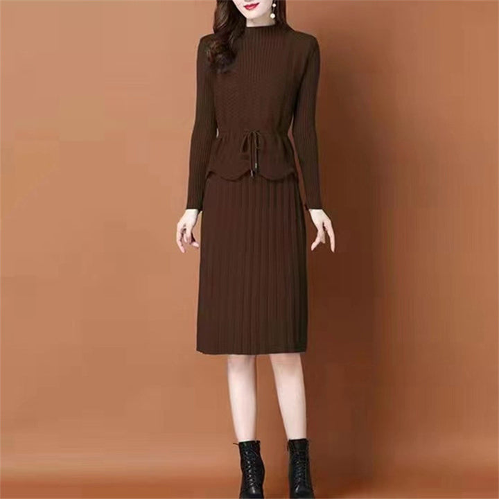 Knit dress for ladies with asymmetrical waist and fine ribbed structure Lune London