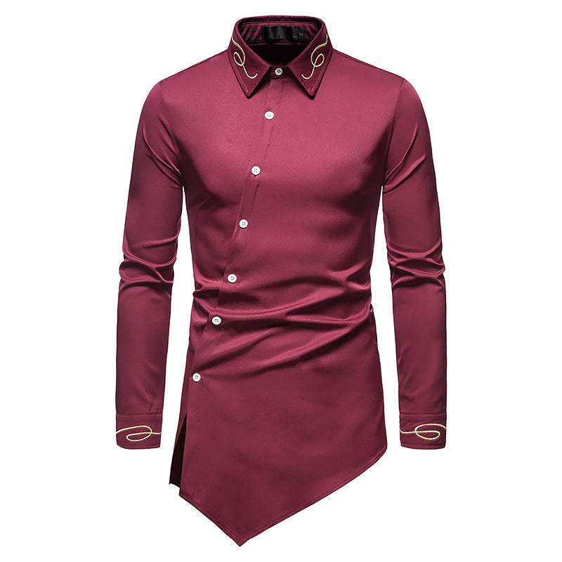 Men's Long Sleeve Shirt with Avant-Garde Design and Asymmetric Hem Chic and Style