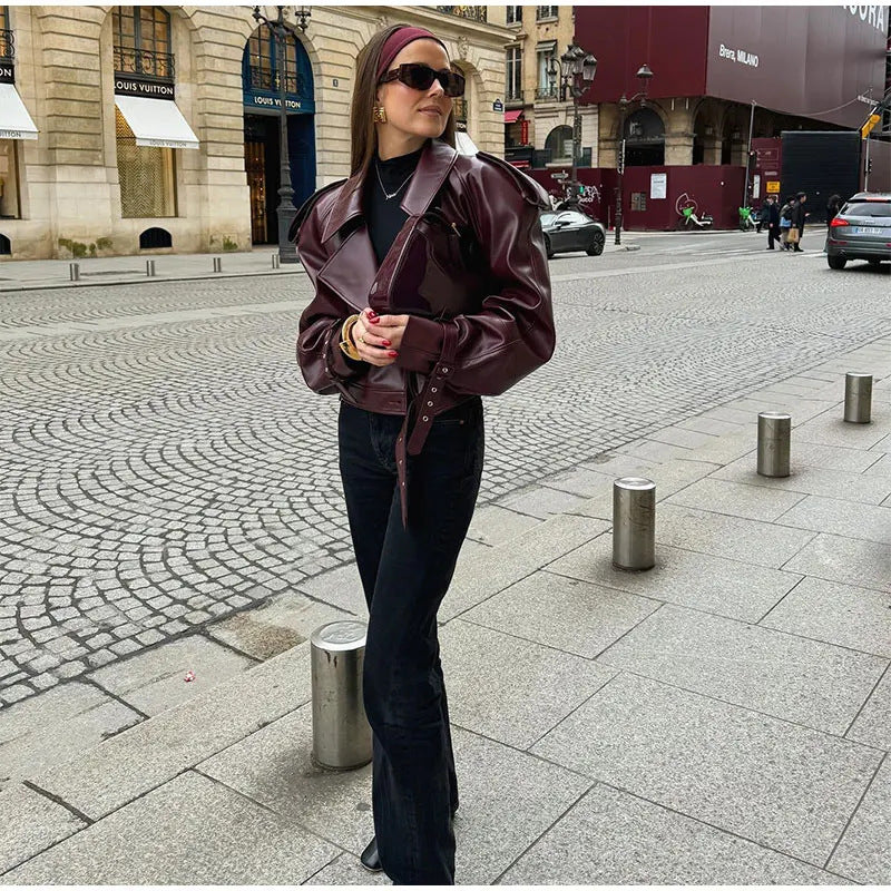Trendy faux leather jacket for women with an oversized fit and structured shoulders Lune London