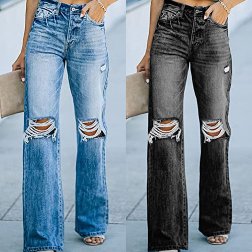 Flared jeans for women with a modern distressed look with high pockets Lune London