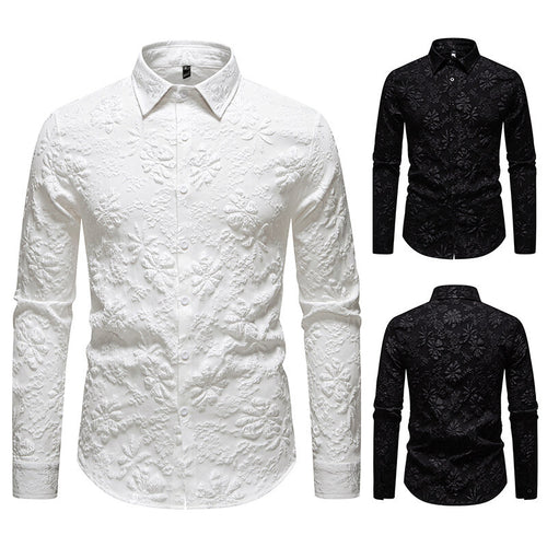Men's long sleeve shirt with rich detailed floral embroidery Lune London