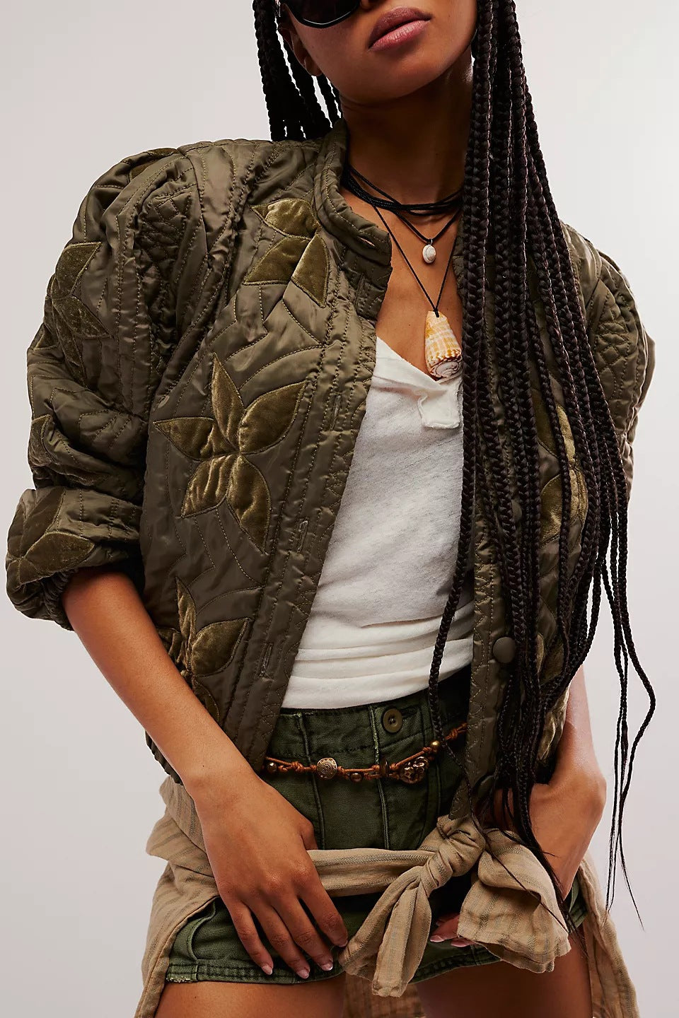 Ladies quilted jacket with floral design and elastic edges Lune London