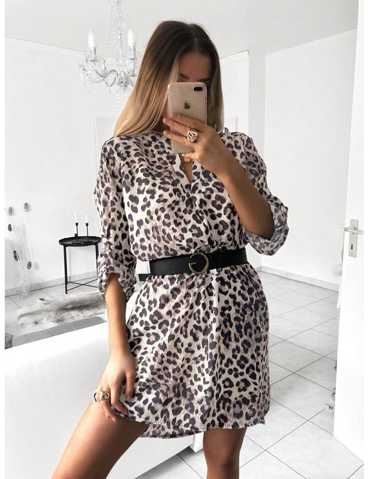 Shirt dress for women with geometric pattern and waist belt Lune London