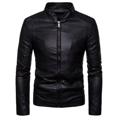 Men's faux leather jacket with modern high collar and zippered side pockets Lune London