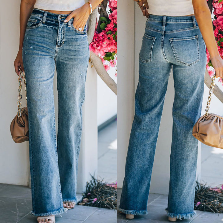 Flared jeans for women with frayed hem and high waist Lune London